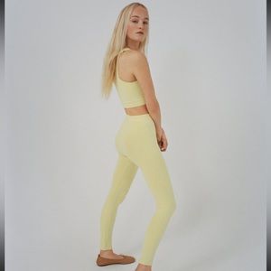 NWT Zara Seamless Yellow Asymmetrical Crop Top & Leggings Set